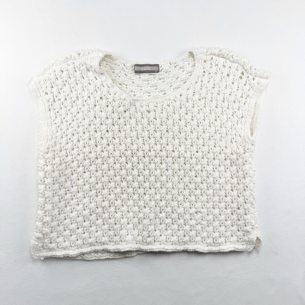 Addie Women's White Chunky Open Knit Sweater Vest Boxy Scoop Neck‎ Small